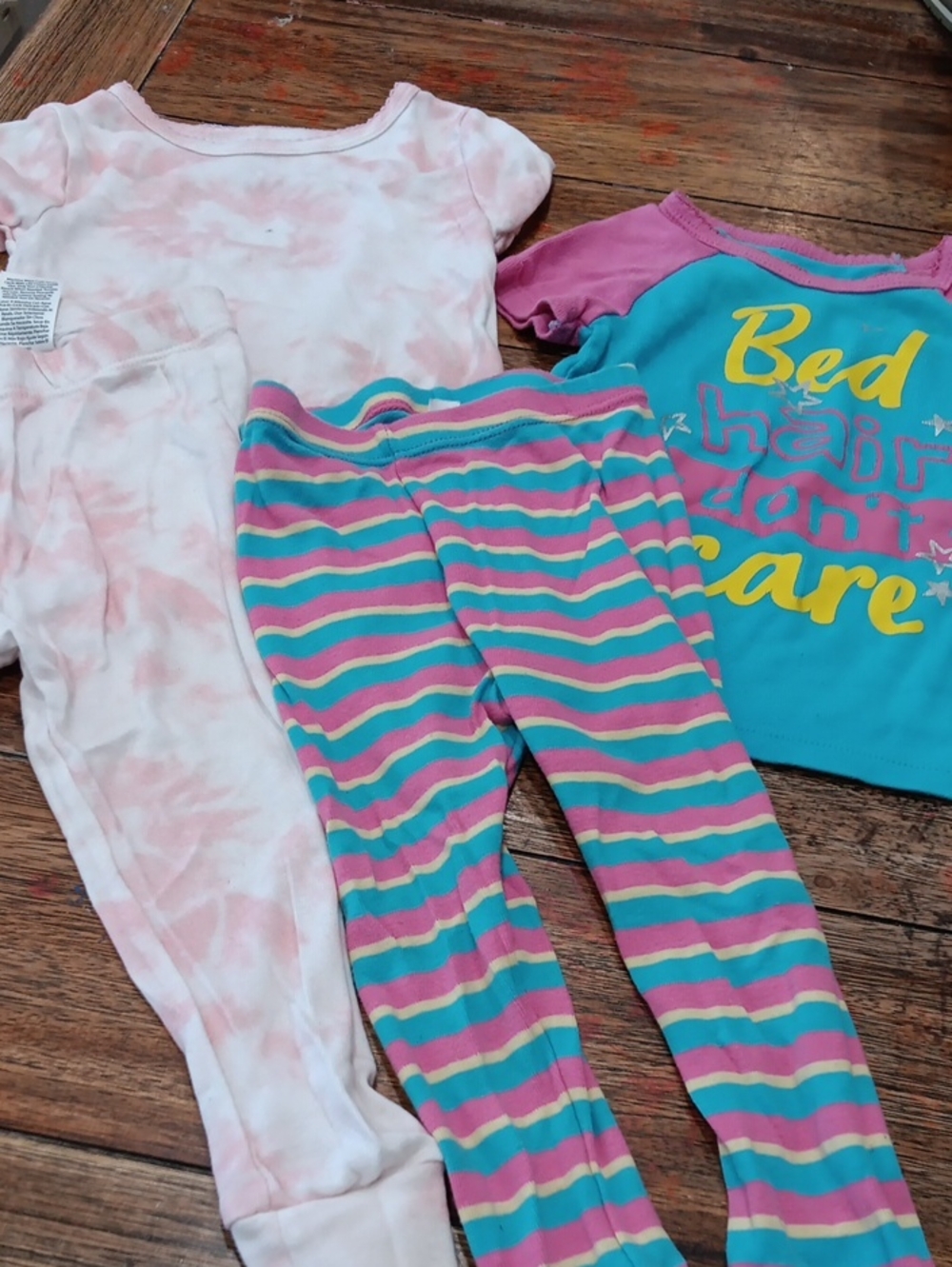 wonder nation Pink, Teal & Yellow Striped Pajama Set And Pink Tie-Dye Pants Set